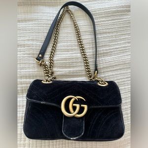 Black Velvet Gucci Marmont Bag small Matelasse